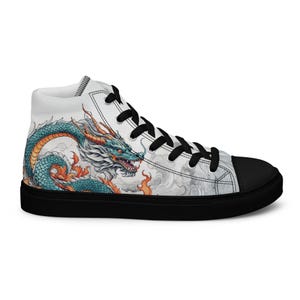 Dragon High Top Canvas Sneakers – Japanese Style Mythical Dragon Shoes – Men's Custom Art Sneakers – Fantasy Streetwear Footwear