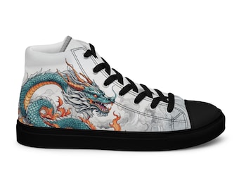 Dragon High Top Canvas Sneakers: Japanese Art Shoes