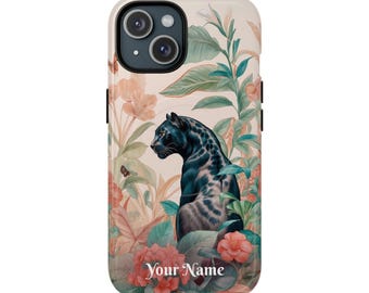 Tough Magnetic Phone Case, Floral Panther Design, Animal Lover Gift, Personalized Tech Accessory