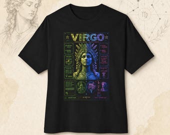 Virgo Zodiac T-Shirt, Oversized Astrology Statue Graphic Tee
