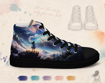 Starry Night High Top Canvas Shoes, Celestial Art Sneakers, Fantasy Adventure Shoes, Wearable Art Gift