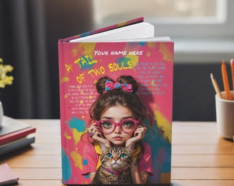 Personalized Hardcover Journal: Girl and Cat Graffiti Art - A5 Notebook