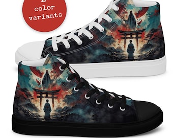 Japanese Samurai Canvas High Top Sneakers: Torii Gate Anime Shoes