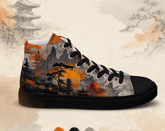Japanese Art High-Top Sneakers, Unisex Canvas Streetwear Shoes