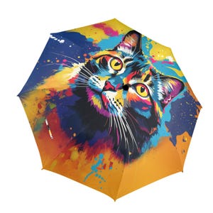 Umbrella, Colorful Cat Design Semi-Automatic Foldable Parasol