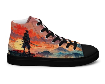 Unisex high top canvas shoes - Samurai Illustration