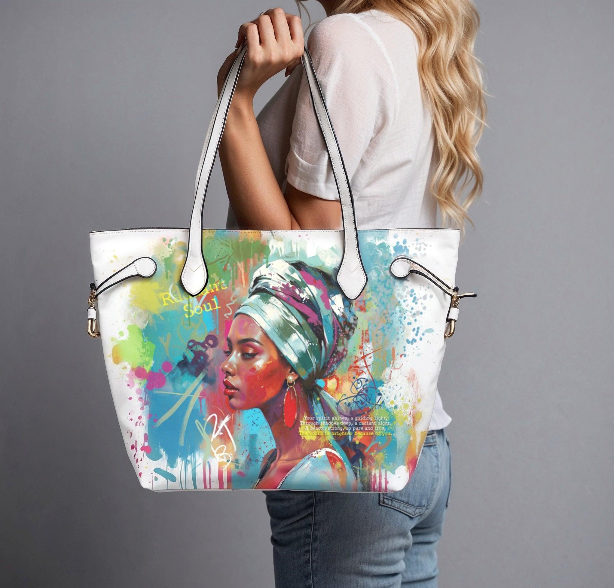 PU Leather Tote Bag with Vibrant Woman Portrait – Stylish & Eco-Friendly Handbag