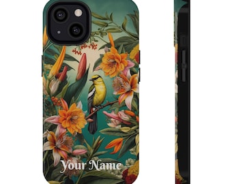 Floral Bird iPhone Case: Personalized Nature Art, Impact Resistant