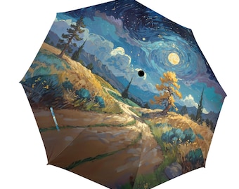 Umbrella-  Foldable, Artistic  - Scenic Starry Landscape Design, Famous Pianting design