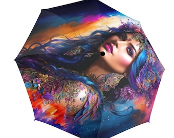 Umbrella - Colorful Artistic Design with Boho Floral Goddess Print