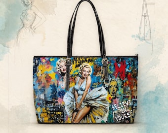 Marilyn Monroe Graffiti PU Leather Shoulder Bag, Pop Art Handbag