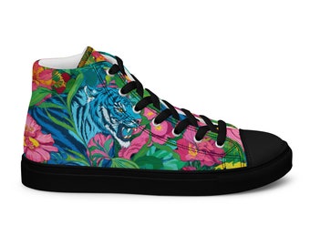 Unisex high top canvas shoes - Blue Tiger