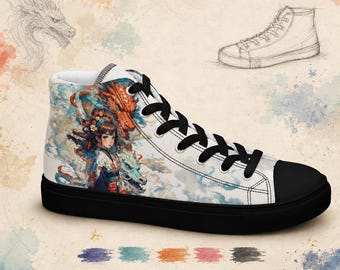 Dragon High Top Sneakers – Unisex Canvas Shoes with Two Dragons, Black or White