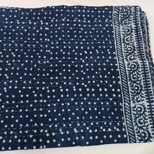 Indigo Blue Indian Kantha Quilt Handmade Quilt King Size Quilted Bedspread Kantha Blanket Throw Bedcover Block Print Quilt Floral Print
