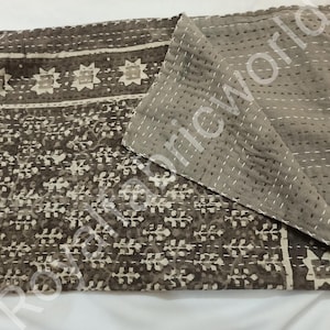 Floral Print Kantha Quilt: Reversible Indian Cotton Bedspread