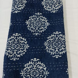 Queen size Handmade indigo blue natural dyed Cotton Kantha quilt, indian throw, handmade quilt throw, bed cover, kantha bedspread blanket