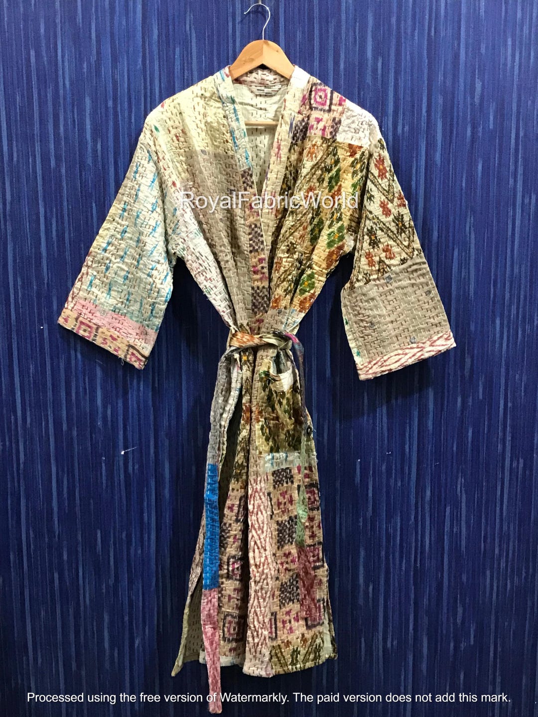 Kantha Robe Handmade Patchwork Silk Kantha Kimono Robe for Women | Vintage Kantha ...