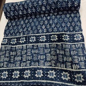 Blue Handmade Indigo kantha Quilt, Indian Cotton handblock Print throw, bedspread, bedding, bohemian, sofa cover, blanket, soft AC bedcover