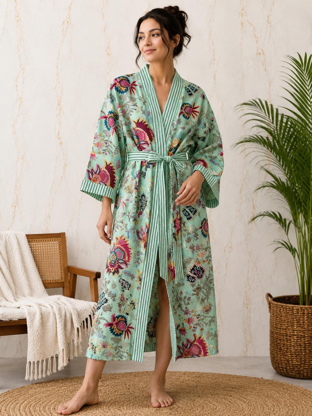 mint green dressing gown Satin robe