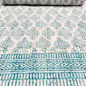 Turquoise Blue Hand Block Print Kantha Quilt Pink Floral Quilt King Bedspread Kantha Blanket Indian Bedspread Indian Bedding Quilt Bed Cover