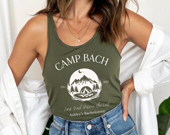 Camping Bachelorette Shirt Last Trail Before Veil Outdoor Top with Campfire Mountain Design Custom Shirt for Party Bridal Tank Personalized