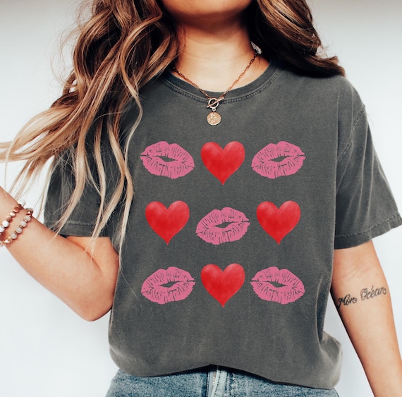 Valentine Day Shirt Plus Size Teacher Gift Hearts Lips Party Wear