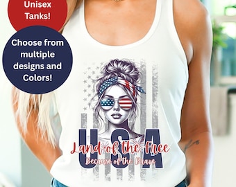 USA Tank Top 4th of July Tanks Land Of The Free Because Of The Brave USA Shirt Racerback Tank Summer Wear USA Graphic Tank Top July Fourth
