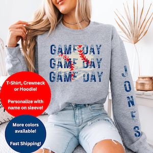 Game Day Baseball Sweatshirt, Personalized baseball sweatshirt, Gift for sport mom, gift for sports dad, Baseball Game Day Sweaters Unisex