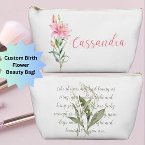 Birth Flower Gift For Her Personalized Makeup Bag Best Gifts for Her Bridesmaid Gifts Proposal Custom Cosmetic Bag Bachelorette Party Favors