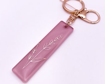 Dusty pink keyring with gold lavender decal.