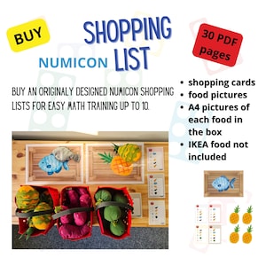 May include: A Numicon shopping list printable for kids. The printable includes 30 pages of shopping cards, food pictures, and A4 pictures of each food in the box. The printable is designed for easy math training up to 10.  IKEA food is not included.