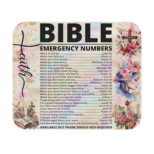Mousepad com Números de Emergência Bíblicos e Estampa Floral, Acessório Cristão para Escritório em Casa
