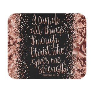 Inspirational Mouse Pad: Floral Glitter &#39;I Can Do All Things&#39;