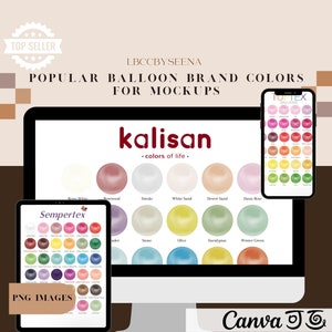 I colori più popolari per i palloncini Kalisan, Tuftex, Qualatex e Sempertex per i mockup dei palloncini!! CANVA GRATIS