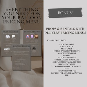 Menú definitivo de globos negros, incluyendo accesorios y alquileres adicionales con menús de precios de entrega, Canva gratis imagen 2