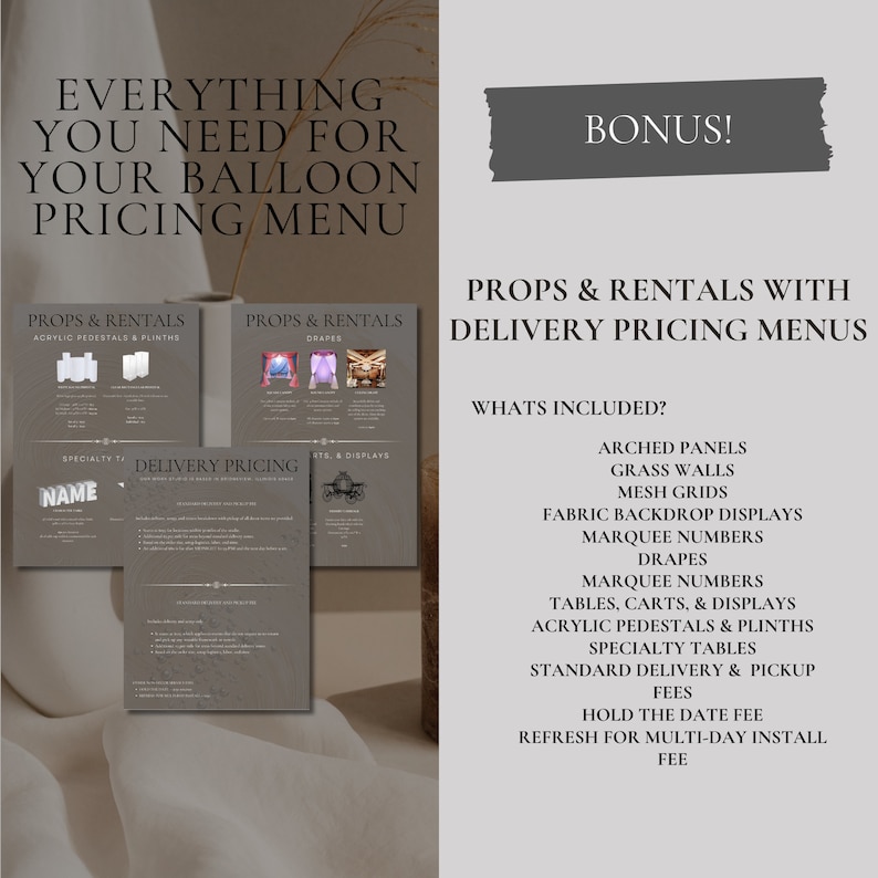 Menú definitivo de globos negros, incluyendo accesorios y alquileres adicionales con menús de precios de entrega, Canva gratis imagen 2