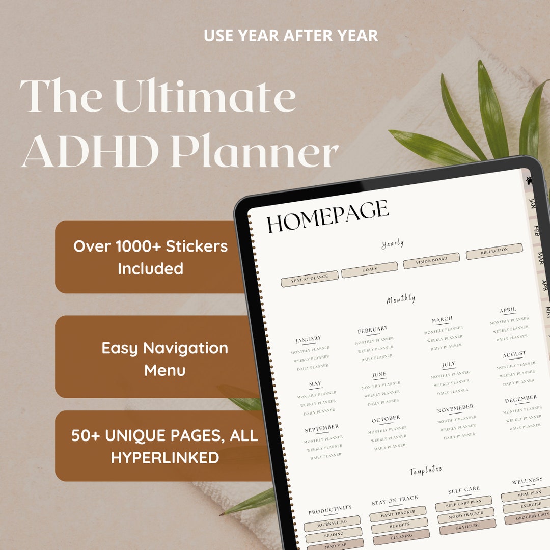 The ULTIMATE ADHD Digital Planner With Hyperlinked Pages Undated ...