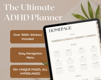 The ULTIMATE ADHD Digital Planner with Hyperlinked pages Undated Goodnotes Canva Notability pdf format