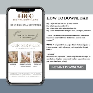 Puede incluir: Una pantalla de tel&eacute;fono inteligente muestra un anuncio de descarga digital. La pantalla muestra el logotipo de LBCC, instrucciones sobre c&oacute;mo descargar y una secci&oacute;n para servicios. El texto incluye "Descarga instant&aacute;nea" y "Abrir archivo en una computadora."