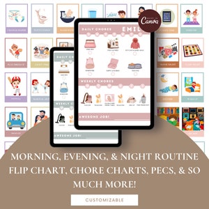 Ochtend, avond en nacht Visueel schema Kinderen Dagelijkse routine Kaarten Checklist ritme peuter Kleuterschool Montessori meisje Jongen aanpasbaar