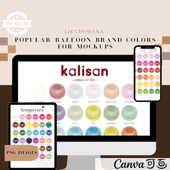 The ULTIMATE Popular Balloon Brand Colors Kalisan, Tuftex, Qualatex, and Sempertex for Balloon Mockups!! CANVA FREE