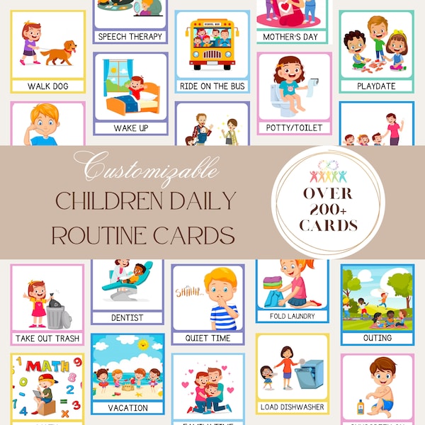 200+ Daily routine cards with charts/ Autism/ Visual Aid/ ABA Therapy/ 2024/ Canva/ Customizable
