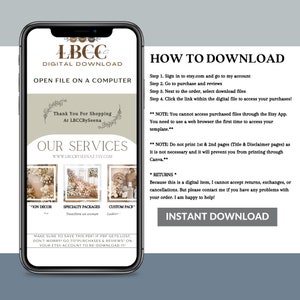 May include: A digital download guide with instructions on how to download digital files from Etsy. The guide includes information about the services offered by LBCCBySeena, including "oon decor", "specialty packages", and "custom pack".