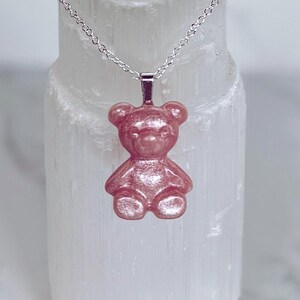 Handmade Resin Rose Pink Teddy Bear Necklace