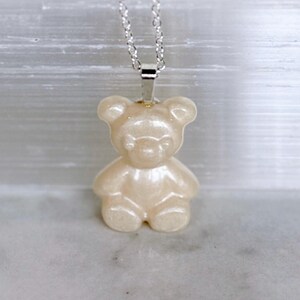 Handmade Resin Ivory, Off White Teddy Bear Necklace