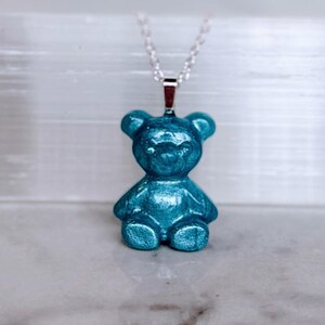 Handmade Resin Cotton Candy Blue Teddy Bear Necklace