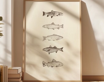 Catch of The Day Art Print, Fisherman Aesthetic Wall Decor, Digital Download Print, Coastal Kitchen Wall Art, Seafood Poster for Fish Lovers