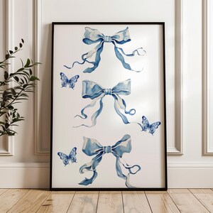 Blue Bow Chinoiserie Print: Coquette Coastal Wall Art (Digital Download)