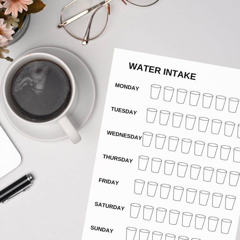Easy-to-Read Hydration Log - Printable PDF, A5/A4/US Letter
