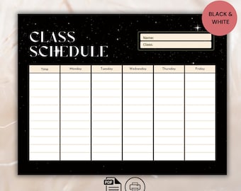 Black & White Class Schedule Template: Weekly Planner (Printable PDF)